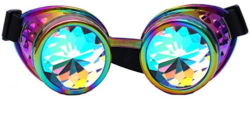 FLORATA Kaleidoscope Rainbow Steampunk Goggles Crystal Lenses Welding Eye Protect Vintage Glasses