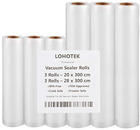 Mise sous vide Sac sous vide alimentaire, Automatique, Rouleaux d'emballage pour Machine sous vide 3 Packs 28cm x 300cm et 3 Packs 20cm x 300cm pour Économiseur de nourriture