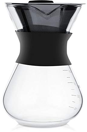 ASHATA Cafetière en Verre, Pitcher Café Cafetière Manuelle pour Over avec Filtre Permanent en Acier Inoxydable 400 ML