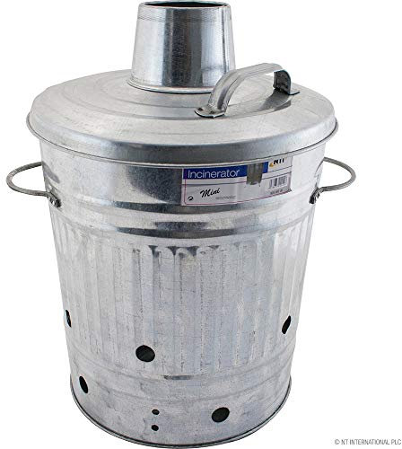 BARGAINS-GALORE 20L Incinerator - Galvanised Metal Garden Waste Rubbish Wood Litre Fire Bin Handle Lid Burner Dustbin Outdoor Heavy Duty | Quick Burning Waste | Strong Durable