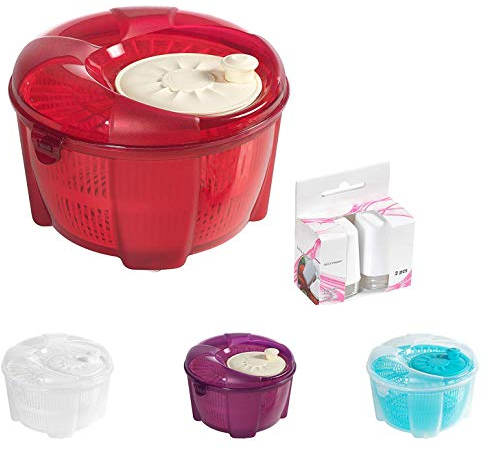 Mabel Home Salad Spinner, Salad Tosser and Mixer, 5,5 Quart, Vegetable Spinner -EXTRA Salt&Pepper Shaker inc. (Red.)