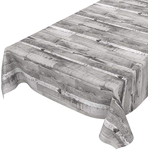 ANRO Tischdecke grau weiß Holzoptik ohne Einfassung – abwaschbar rechteckig – pflegeleichtes Wachstuch für Esstisch, Garten, Balkon 200 x 140 cm (Rechteckig)