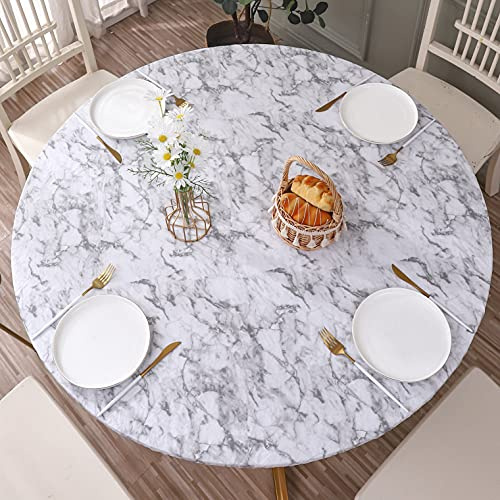 Walrus Round Vinyl Fitted Tablecloth with Flannel Backing Elastic Edge Design Table Cover Waterproof Oil-Proof PVC Table Cloth Stain-Resistant Best for 45-56 Round