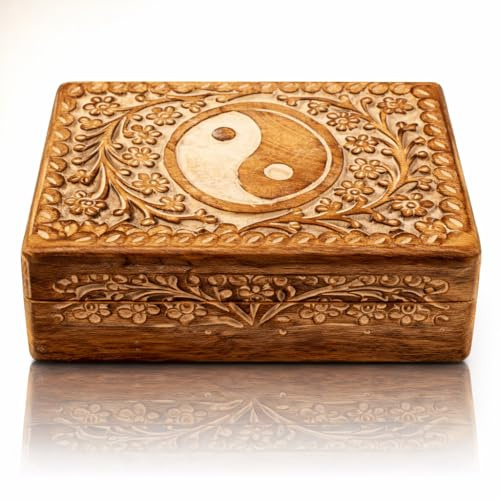 Handmade Wooden Jewelry & Keepsake Box, Decorative Storage Box, 8 x 5 Inch | White wash finish, strong hinges, stores trinkets, photos, ticket stubs, watches, keys, coins, home décor accent & gift idea