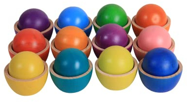 Gamez Galore Natural Varnished, Rainbow and Pastel Coloured Collection of Stacking, Balancing and Sorting Wooden Toys (Wooden Ball In Cup Rainbow Coloured