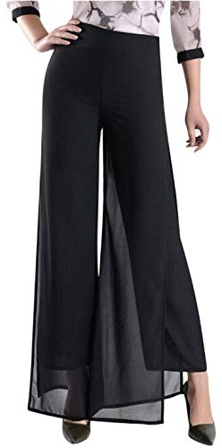 Putaowor Womens Chiffon High Elastic Waist Palazzo Dressy Pants Flare Straight Leg Trousers Black Split 20