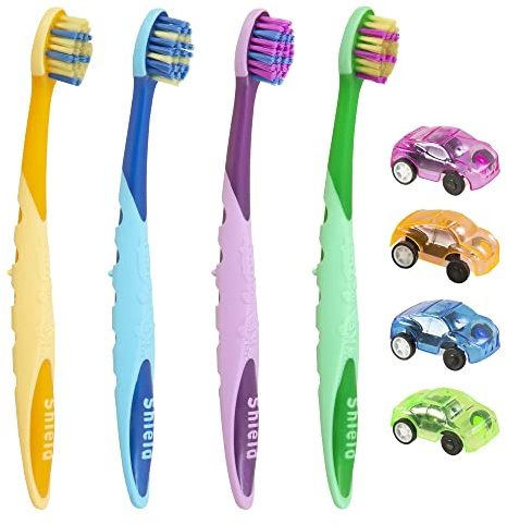Shield Care Hippo Kids Toothbrush – Super Soft Bristles with Versatile Grip & Fun Design, 4-Pack (Assorted Colours)