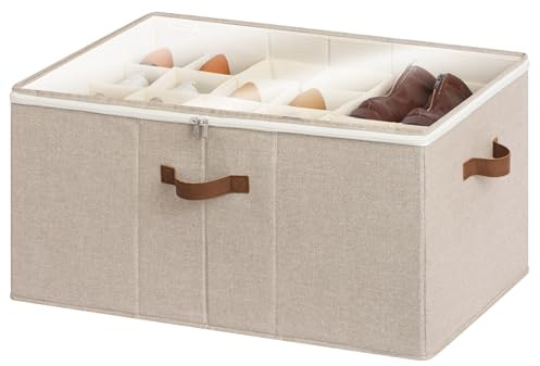 StorageWorks Shoe Organiser, Fits up to 24 Pairs, Extra Large Fabric Shoe Storage Box with Lid, Shoe Storage for Inside Wardrobe, Shoe Organiser with Adjustable Dividers, Mixing of Brown & Beige