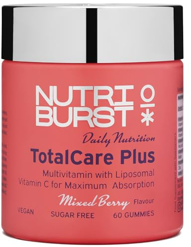 Nutriburst TotalCarePlus - Multivitamin with Vitamin C, D, B12 + Zinc - Immune System Support - Berry Flavour - 60 Gummies 1 Month Supply - Suitable for Vegans