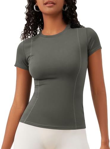 IECCP Womens Basic Short Sleeve Slim Fit T Shirts Soft Crewneck Tee Summer Cute Gym Yoga Running T Shirt Stretchy Work Out Top Sports T-Shirts Summer Tee Gray S