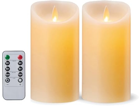 FiiMoo Velas Eléctricas LED, Pack de 2, Cera Real 3D Efecto Llama, con Mando a Distancia y Temporizador, para Decoración y Navidad - 12.5cm Marfil