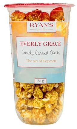 Everly Grace Popcorn – Crunchy Caramel Clouds, 60 g – Gobelets de popcorn au caramel sucré et vanille bourbon, fait main en Allemagne