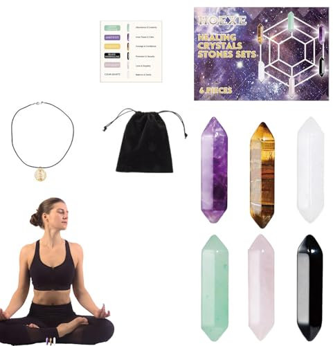 Cristales hexagonales, piedras de - Juego de varillas hexagonales de piedras preciosas de cristales naturales - Varillas de energía de natural para la decoración de Reiki en la