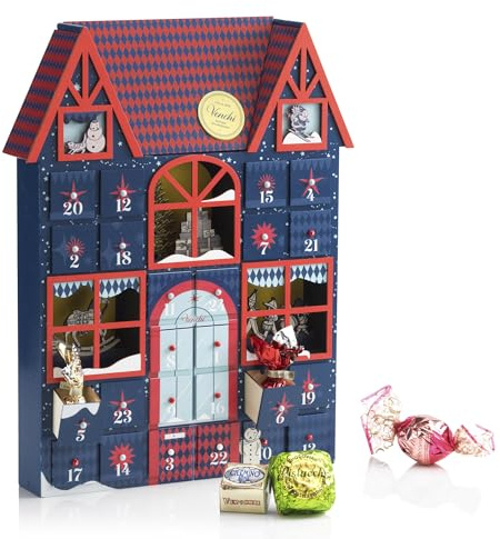 Venchi – Weihnachtskollektion – Adventskalender aus Holz, 310 g -. Verschiedene Pralinen - Geschenkidee – Glutenfrei