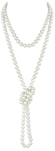 WANGENPING Vintage Lang Perlenkette 180 cm, 8 mm Oval Weiß 925 Sterling Silber Perlenkette Damen, Elegant Modische Pearl Necklace Women, Retro Fasching Kostüm Zubehör, für Party-Frauen und Mädchen
