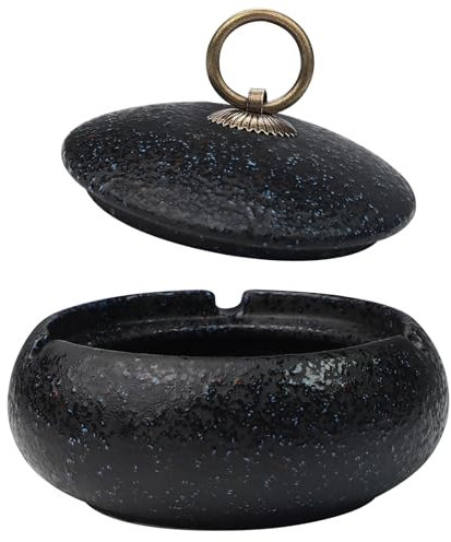 Windaschenbecher keramik mit Deckel, Zigarrenaschenbecher für Raucher, 3 Schlitze Zigaretten Aschenbecher, Winddichter Aschenbecher mit 10 Sand, für Inneneinrichtung
