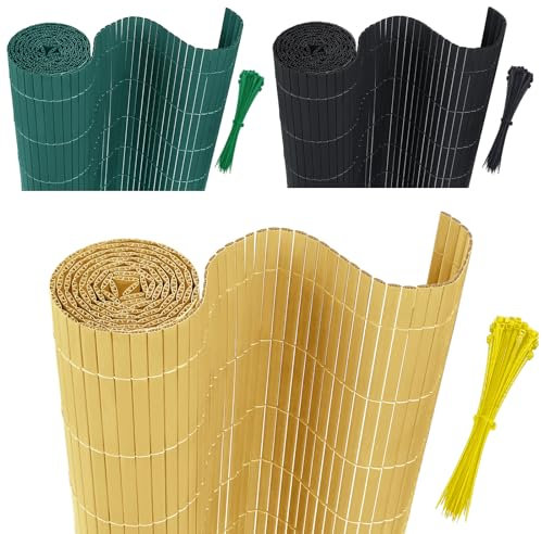 AufuN Tapis brise-vue en PVC - 200 x 600 cm - Avec serre-câbles - Protection contre le vent - En bambou - Pour jardin, balcon et terrasse - Structure en W - Lamelles renforcées - Bambou