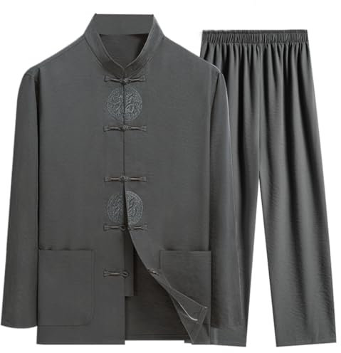 OLSKFUH Kampfsportanzug - Traditioneller Chinesischer Tang-Anzug Für Herren, Kung Fu, Tai Chi, Uniform, Langarmhose,Green-3X-Large