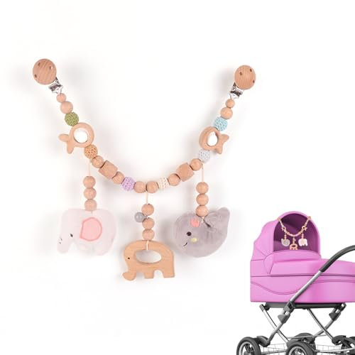 Zasjon Pram Toys for Babies, Wooden Pram Hanging Sensory Toy Gift for Baby Boys Girls 0-12 Months, Interactive Stroller Chain Decoration for Pushchair, Car Seat, Crib