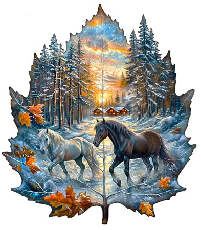 Puzzles en Bois, KAAYEE l'hiver de l'Étalon Bois Animaux, Wooden Puzzle Adulte, Puzzle Bois Forme Animaux, avec Boîte-Cadeau en Bois