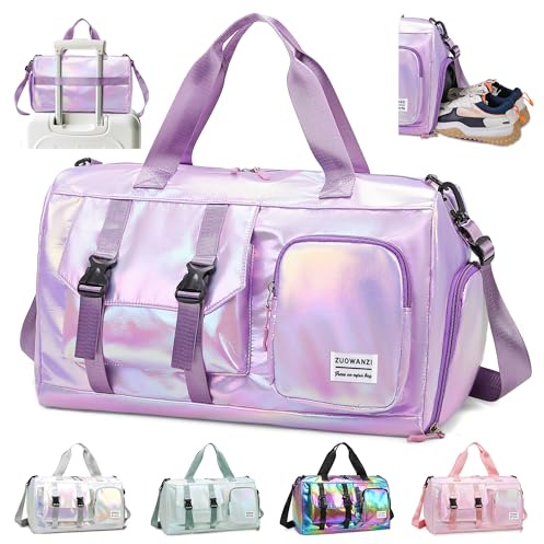 Hoseay Sac de Sport Femme Imperméable Sac de Voyage avec Compartiment Chaussure y Poche Humide Sacs Weekend Leger Sacs Piscine Grande Capacité Gym Duffle Bag pour Natation Yoga Gymnastique, Violet