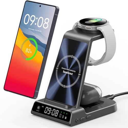Induktive Ladestation für Samsung S25 Ultra, 3 in 1 Kabelloses Ladestation für Galaxy S25/S24/S23/Z Fold/Z Flip 7, für Samsung Galaxy Watch 8/8 Classic/7/Ultra/6/5/4, Galaxy Buds3 Pro (Ohne Adapter)