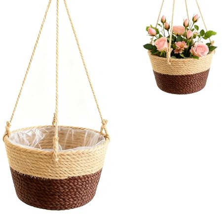 LZYKJGS Cestino di Piante Sospeso, Cesto per Piante in Corda, Fioriera Sospesa da Appendere, Vaso da Fiori Sospeso, per Piante da Appendere per Indoor e Outdoor (Caffè)
