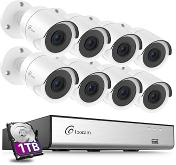 Loocam 1080P Kit de Cámaras de Vigilancia Exterior, 8X 2MP Cámara Seguridad