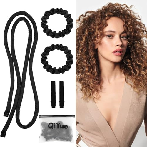BLNC Ruban à Boucler Sans Chaleur, Bandeau à Cheveux en Satin pour Boucles de Nuit, Accessoire Cheveux Doux sans Accroc pour Femmes et Filles, Noir