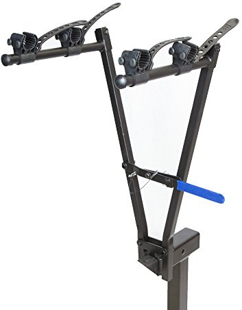 Heininger Advantage V-Rack 2-Bike Hitch Carrier – Tow While You Transport, Lockable Cable Included, Compact & Collapsible Design, Fully Assembled with Storage Bag, Holds Up to 2 Bikes (57 lbs Total)