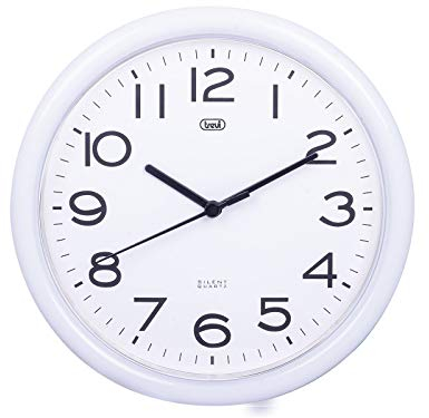 Trevi OM 3301 - Reloj de pared de cuarzo con movimiento de barrido silencioso, diámetro 24 cm, blanco, plástico, redondo