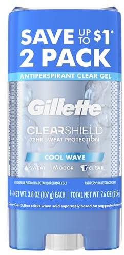 Gillette Antiperspirant and Deodorant for Men, 72hr Sweat & Odor Protection, Long Lasting Freshness, Anti-White Mark Technology, Clear Gel, Cool Wave Scent, 3.8 oz (Pack of 2)