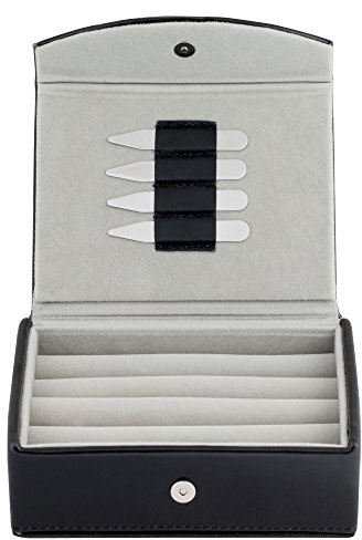 Cuff-Daddy Mens Leather Travel Cufflinks Ring Storage Box Case Includes 2 Sets Metal Collar Stays - Holds 9 To 12 Pairs - ‎5.75 x 4.75 x 1.75 inches Holder Organizer