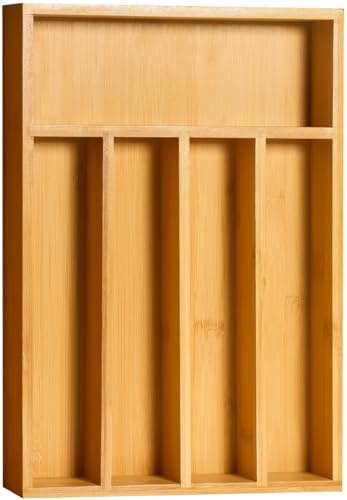 Utopia Kitchen Bamboo Silverware Organizer - 5 Compartment Drawer Organizer