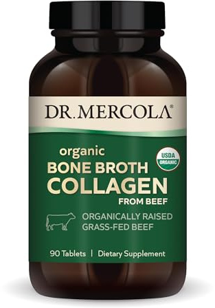 Dr. Mercola Organic Bone Broth Collagen – Organically Raised Grass-Fed Beef – Dietary Supplement – Supports Bone and Joint Comfort – USDA Organic, Non-GMO – 30 Servings (90 Tablets)