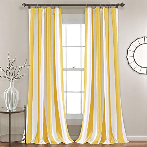 Lush Decor Wilbur Stripe Light Filtering Window Curtain Panel Pair, 84 x 52, Yellow