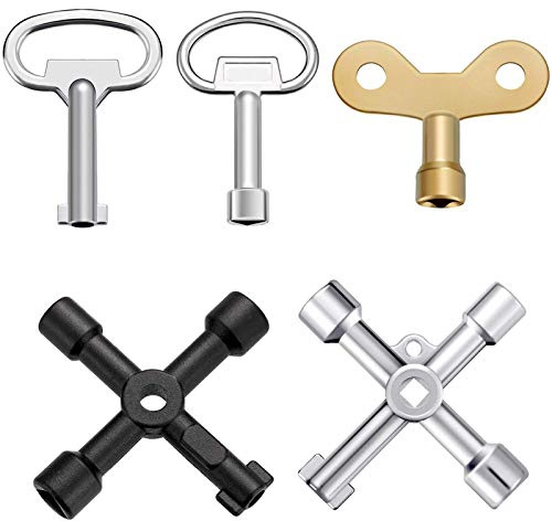 daier 6Pcs Multi-Functional Utility Key Kit Plumbers Tool Key Set,Triangle Spanner Key + 4-Way Service Cross Key + Water keys for Radiators Gas Electric Meter Boxes