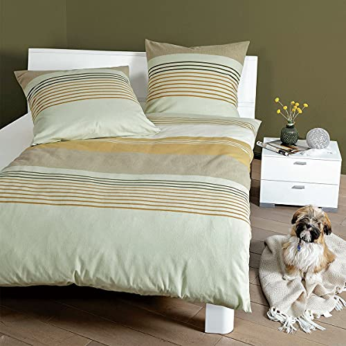 Janine Design Feinbiber Bettwäsche Davos 65110 pampasgras dunstgelb 1 Bettbezug 135 x 200 cm + 1 Kissenbezug 80 x 80 cm