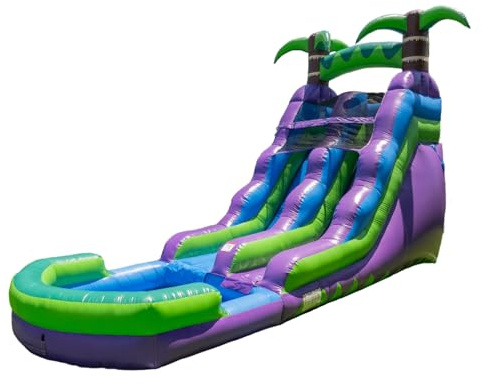 HeroKiddo 16ft Tropical Inflatable Water Slide with Pool, 25ft Long- 100% Commercial Grade PVC Vinyl, Reinforced Strength Wet/Dry Fun, Front Load Entry for Easy Supervision