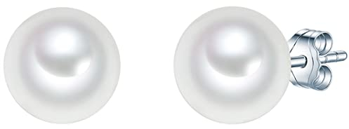 Rafaela Donata Damen Ohrstecker aus 925/- Sterling Silber mit Rund Muschelkernperle 10 mm weiß - Perlenohrstecker
