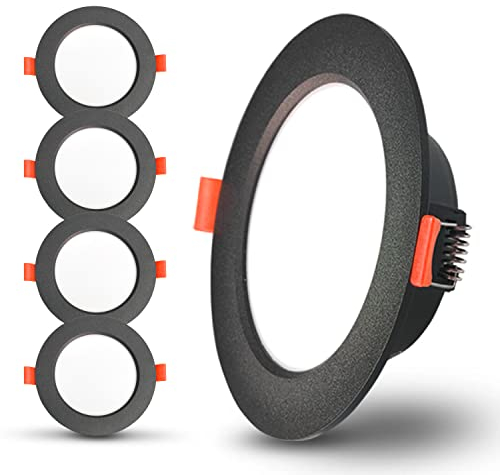 Sweier LED Spot IP44 Schwarz, 7W Einbau Deckenstrahler 230v, 600LM Warmweiß 3000K Deckenspots, Lochdurchmesser 88-100mm, Einbautiefe 35mm, 5er Set