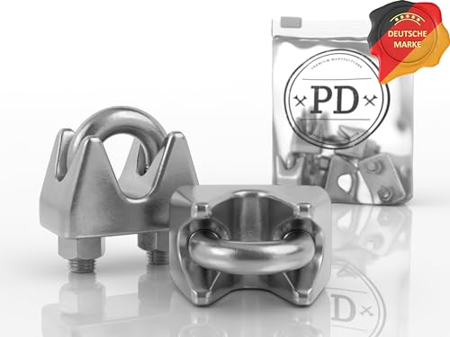 PD® Drahtseilklemme 4mm Edelstahl A4 | Rostfreie Seilklemmen 4mm | Hochwertige Stahlseil Klemme für 4mm Seil | Drahtseil Klemmen Bügelklemme | Bügelseilklemme Wire Clamp U Bolzen | 2 Stück