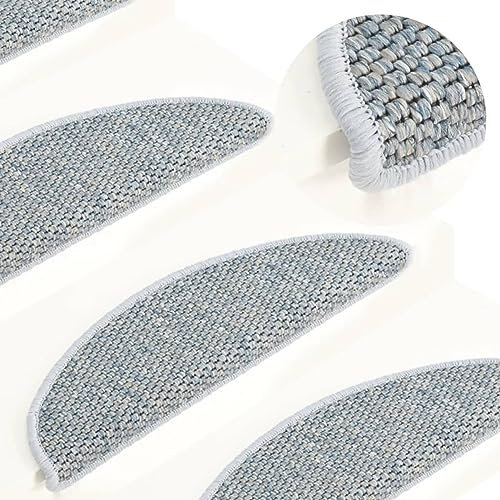 LAPOOH Självhäftande trappmattor sisal-look 15 st 65 x 25 cm blå, trappkuddar, självhäftande trappmattor, trappdynor självhäftande – 326874