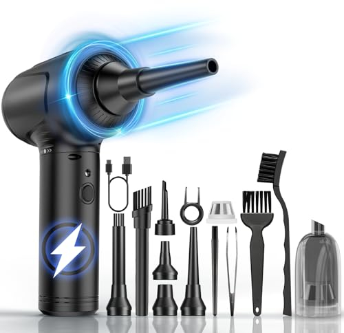 2 in 1 Elektrische Staubgebläse und Staubsauger Combo, 3-Gang 120000 U/min Compressed Air Duster, 9000mAh Tastatur Reinigungsset mit LED-Licht und Reinigungsbürste, für PC/Sofa/Auto/Tastatur/Kamera