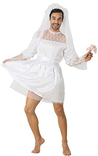 EraSpooky Costume da sposa divertente per uomo adulto abito da sposa sexy velo di pizzo abiti cosplay