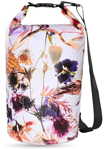 MARCHWAY Floating Waterproof Dry Bag Backpack 5L/10L/20L/30L/40L, Roll Top Sack Keeps Gear Dry for Kayaking, Rafting, Boating, Swimming, Camping, Hiking, Beach, Fishing (Flower, 10L)