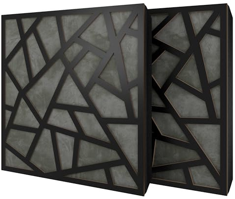 Pack de 2 paneles acústicos absorbentes/difusores con terciopelo y kit de montaje | 50x50x5cm | Reflexión - Insonorización | Tratamiento acústico para el hogar | [SKYROSS - Negro | Gris]