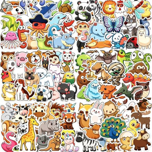 300 Pcs Animal Stickers for Children, Cute Animals Sticker Pack, Teacher Prizes for Kids, Waterproof Vinyl Stickers for Scrapbook, Journal, Skateboard, Suitcase, Guitar, Water Bottle, Laptop, Cup, etc