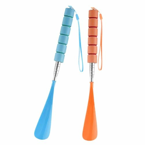 2 Pack Telescopic Shoe Horn Long Handled, 12-28 Inch Stainless Steel Metal Shoehorn, Adjustable Length Shoe Horn for Seniors, Pregnant Women, Men, Women & Kids, Portable for Travel & Boots