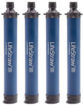 LifeStraw Personal Water Filter for Hiking, Camping, Travel, Emergency Preparedness, and Disaster Relief, 4 Pack, Navy